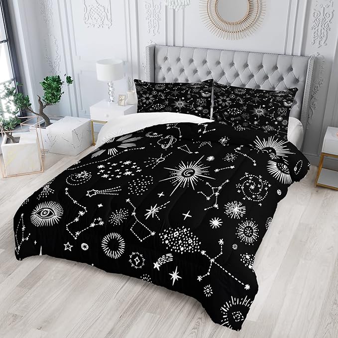 AILONEN Sun and Moon Comforter Set for Teens Boys Kids Girls, Galaxy Astrology Bedding Set Full Size,Bohemian Sun Moon Quilted Duvet,Galaxy Astrology Quilt,1 Comforter 2 Pillowcases 3 Piece