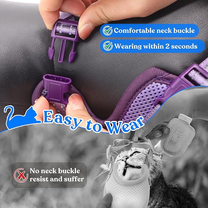 Supet Cat Harness and Leash for Walking Escape Proof, Adjustable Harness for Cats, Easy Control Small Cat Harness for Medium Large Kitten Purple M