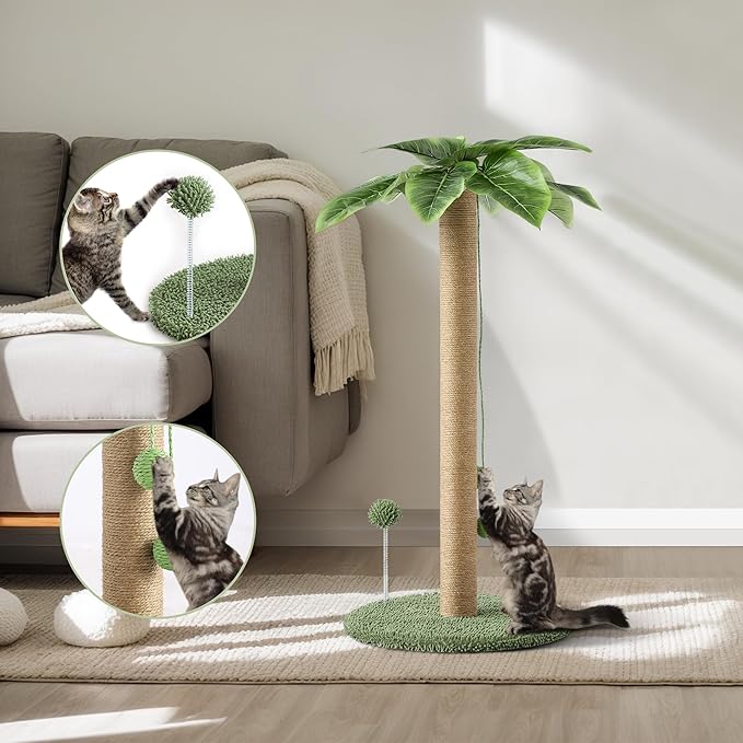 Cat Scratching Post for Indoor Cats, 33" Tall Cat Tree with Sisal Rope, Kitten Scratcher Sisal Rope Scratch Posts Trees with Hanging Ball,Cat Toys