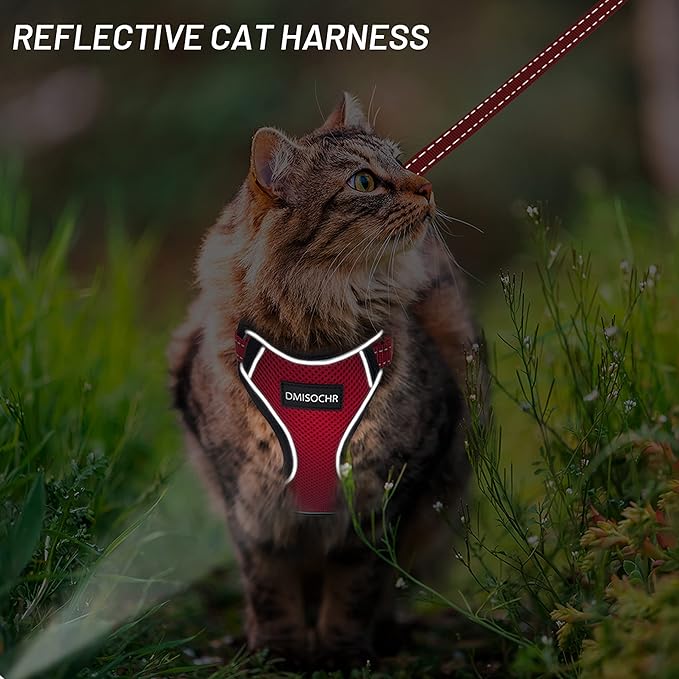 Cat Harness - Escape Proof Reflective Cat Harness and Leash for Small to Large Cats, Puppy, Small Dog - Adjustable Mesh Breathable Pink Cute Cat Harness for Walking Training Hiking