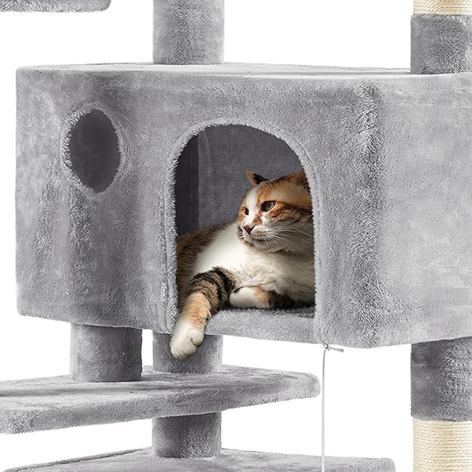 Yaheetech 70in Multi-Level Cat Tree Tall Cat Tower Cat Furniture with Condo, Scratching Posts & Dangling Ball for Indoor Cats Activity Center, Light Gray