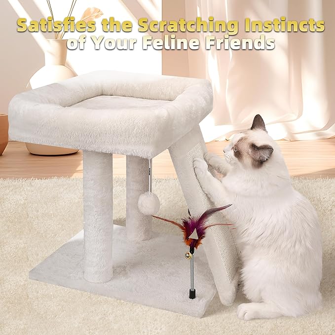 TWDEPART Cat Tree Cat Tower with Cat Scratching Post for Indoor Cats,Activity Centre Climbing Tree Cat Furniture with Playful Toy Balls,Beige