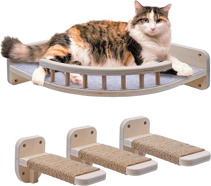 UNTITLDW Cat Wall Shelves with 3 Sisal Rope Cat Wall Steps - Cat Corner Shelf Wall Mounted - Cat Wall Furniture & Cat Shelves for Wall Support 60lbs