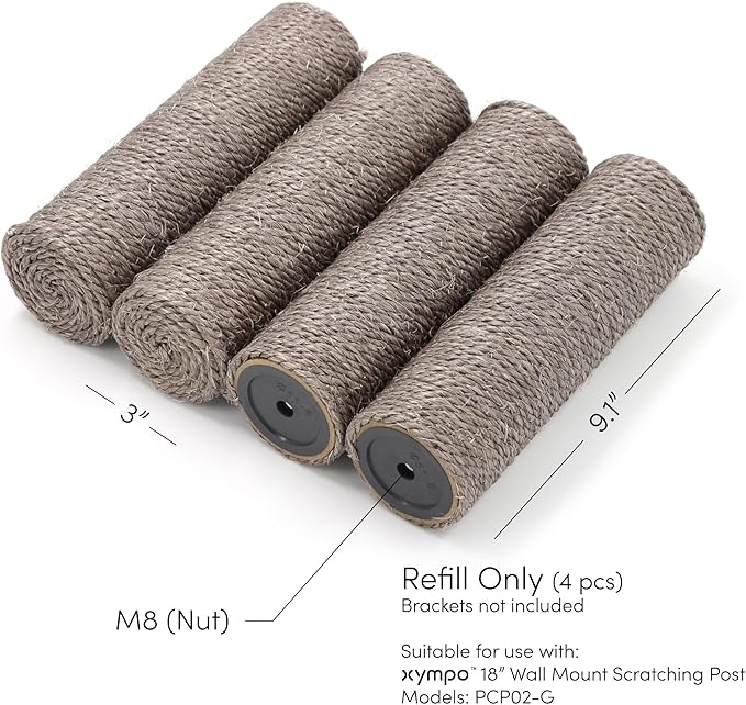 9" Sisal Post Refill (Grey)- 4 Pack, for Model PCP02-G (Post Only, Hardware Not Included)