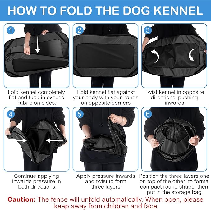 37 Inch Portable Cat Dog Crate with Mat Liner Pop up Dog Kennel Pet Tent Car Seat Travel Kennel Bed for Indoor Outdoor Waterproof Pet Crate Cage for Large Cat Medium Puppy Camping(Black)