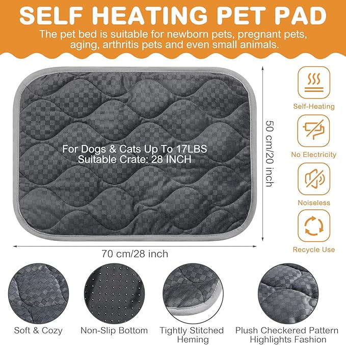 4 Pack Self Warming Cat Mat Self Heating Cat Pad Warm Thermal Pet Bed Washable Dog Crate Pad Body Heat Dog Cat Bed Mat Blanket Non Slip Bottom for Outdoor Indoor Pets (20 x 28 Inch)
