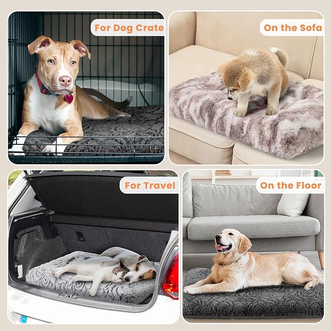 2 in 1 Dog Bed Crate Pad Mat Washable Reversible (Cool & Warm) Soft Fluffy Pet Kennel Beds for Large Medium Small Puppy Cat Sleeping Mattress Machine Wash Dog Cooling Mats (Dot Grey, 29"*21")