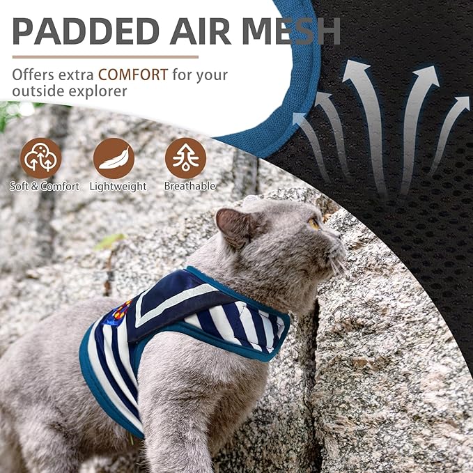 PUPTECK Soft Mesh Cat Vest Harness and Leash Set Puppy Padded Pet Harnesses Escape Proof for Cats Small Dogs Rabbits Bunny, Navy Blue, XL
