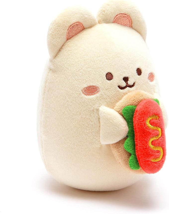 Anirollz Stuffed Animal Plush Toy – 3.5" Small Fabric Squishy Ball Doll | Soft, Warm, Cute, Comfort, Safe | Birthday Pillow with Kawaii Bunny Rabbit with Hot Dog Bunniroll