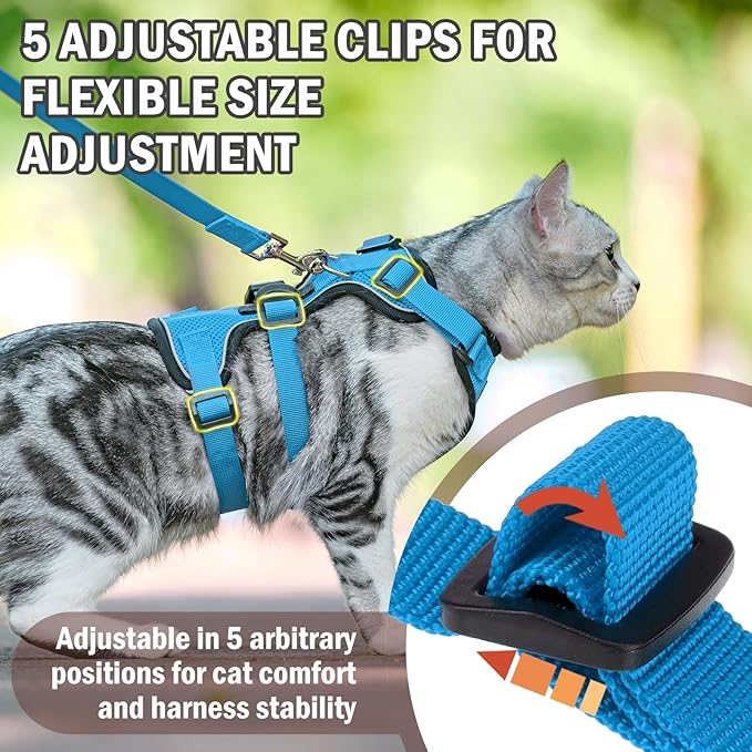 PUPTECK Cat Harness and Leash Set Escape Proof for Walking, Breathable Mash Vest Adjustable Harness for Cats Puppy Small Animals, Reflective at Night, Sky Blue Small
