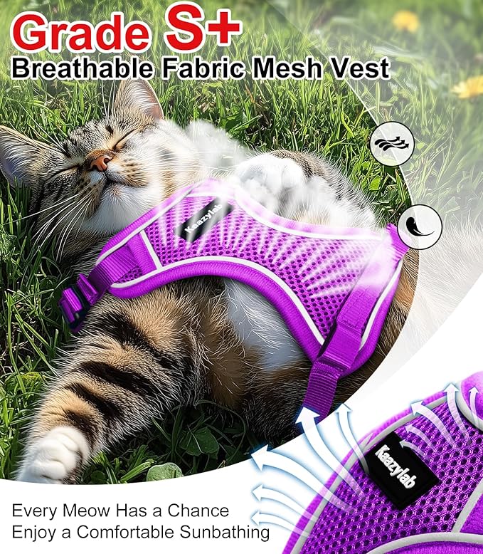 Cat Harness and Leash for Walking Escape Proof Soft Adjustable Cat Leash Breathable Comfortable Vest Easy to Wear Kitten Harness for Outdoor Travel Purple S
