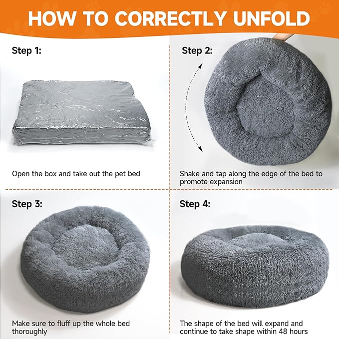 Small Dog Bed,Cat Beds for Indoor Cats, Removable Cat Bed, Fluffy Round Pet Bed Non-Slip, Calming Soft Plush Donut Cuddler Cushion Self Warming for Small Dogs Kittens, Dark Grey, Large