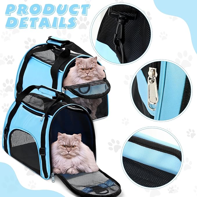 2 Pcs Pet Carrier, Soft Sided Pet Travel Carrier for Cats, Airline Approved Kitty Portable Dog Bags for Traveling Little Dogs, Rabbits, Puppy, Cat(S,Blue)