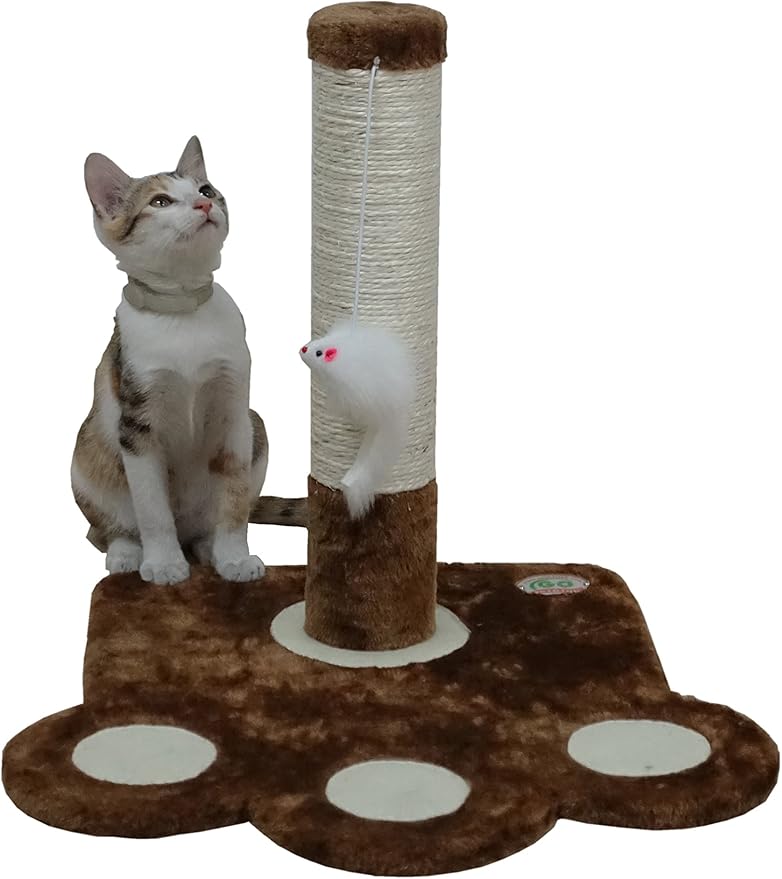 Go Pet Club Everyday Value 16in Small Sisal Covered Scratching Post Cat Tower Kitty Condo Kitten Furniture with Hanging Mouse for Indoor Cats, Brown