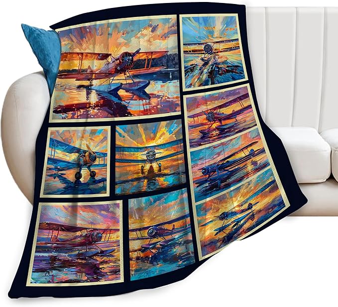 Airplane Decor Stuff Merch Cozy Print Flannel Fleece Soft Plush Fuzzy Warm Lightweight Bedding - Airplane Gifts for Women, Men, Girls, Kids - 60"X50"