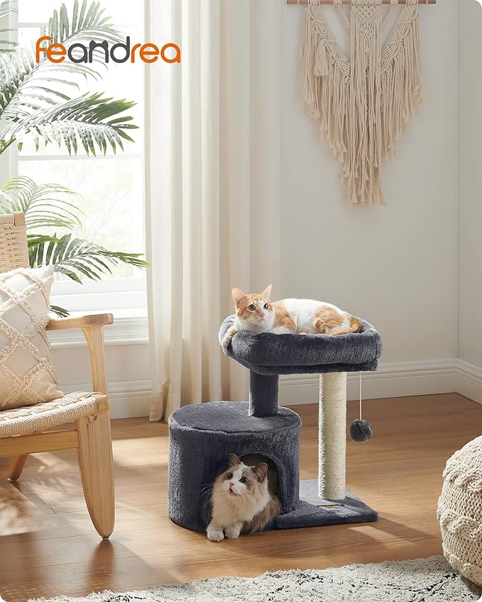 Feandrea Cat Tree, Cat Tower with Sisal-Covered Scratching Post, Cat Condo with Padded Perch, for Small Spaces, Kittens, Smoky Gray UPCT50G