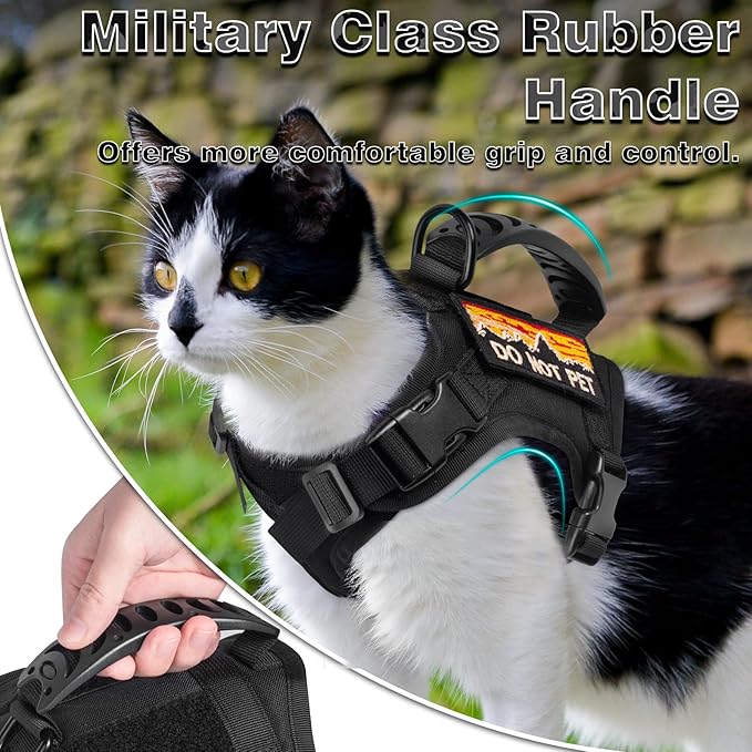 Tactical Cat Harness and Leash for Walking Esacpe Proof,Adjustable Soft Mesh Large Cat Vest with Rubber Handle Easy to Control,Molle Patches