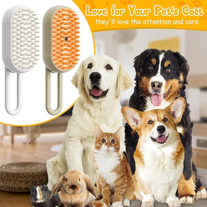 3-in-1 Brush for Pet Grooming - Steam-Powered Deshedding Comb for Removing Loose and Tangled Hair from Dogs and Cats (White)