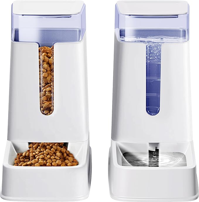 2 Packs Automatic Cat Feeder and Waterer, Gravity Dog Food and Water Dispenser Set for Small Medium Big Pets Cats Dogs Puppy Kitten, 1 Gallon x 2