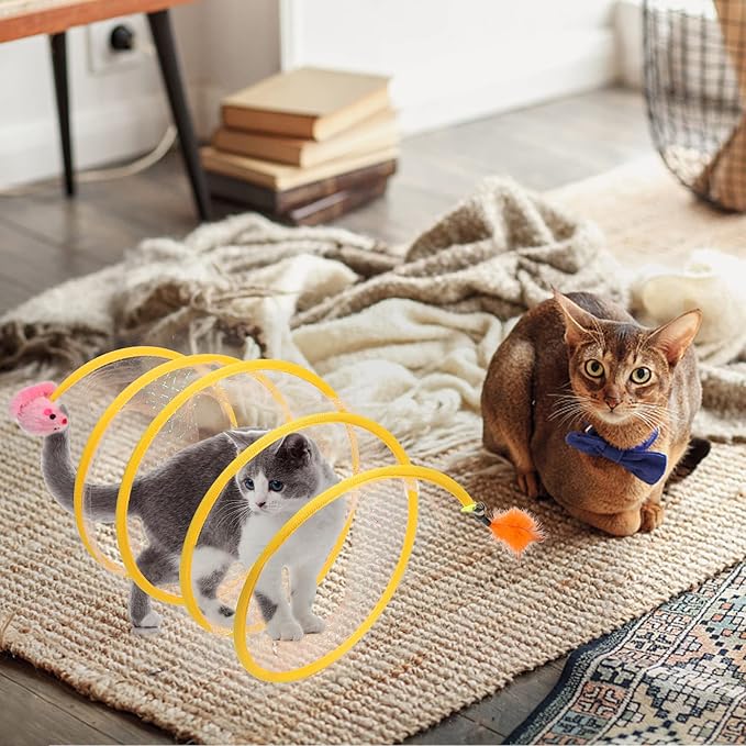 2 Packs Folded Cat Tunnel Cat Toys Spiral Tunnel Toy S Type Large Cat Tunnel for Kittens Cat Donut Tunnel Interactive Cat Toys for Outdoor Activity, Decompression Interactive Cat Spring Coil Toy