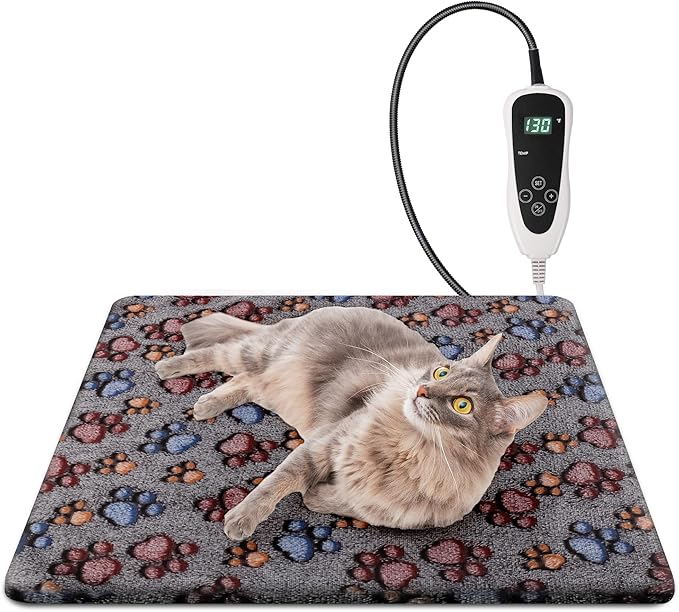 Cat Heating Pad, Waterproof Pet Heating Pad for Cat Dog Outdoor, 11 Adjustable Temperature Cat Warming Bed Mat with Timer, Indoor Heated Cat Bed with Chew Resistant Cord（S: 18'' L X 18W ''）