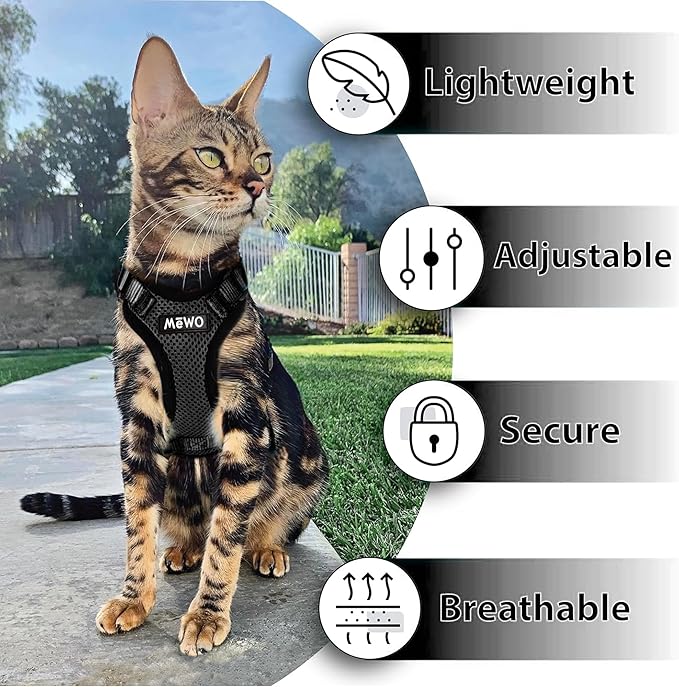 MEWO Cat Harness and Leash Set - Escape Proof, Reflective & Adjustable for a Safe & Snug Fit, Cat Walking Harness and Leash