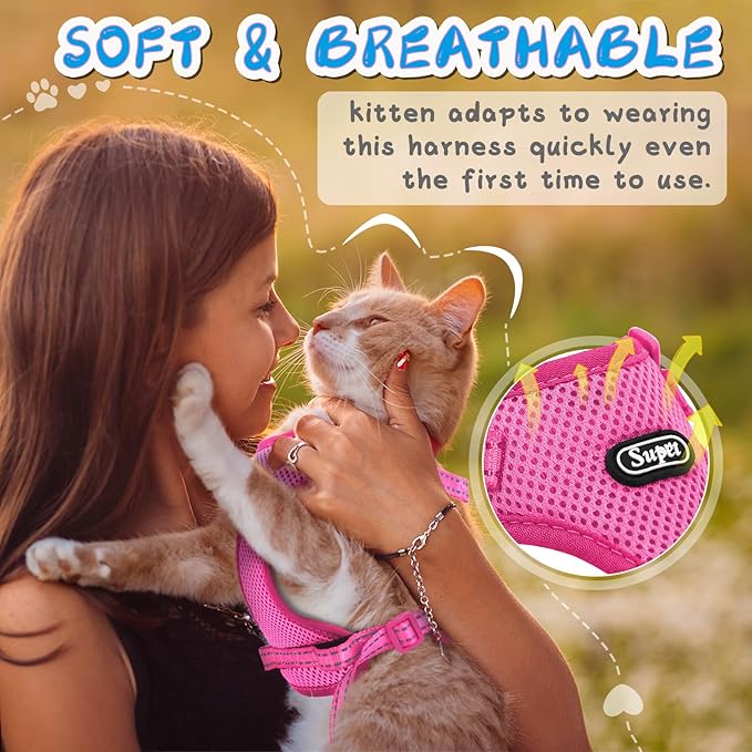 Supet Cat Harness and Leash Set for Small to Large Cats Adjustable Cat Vest Harness with Reflective Trim Universal Cat Leash and Harness for Cats/Puppies