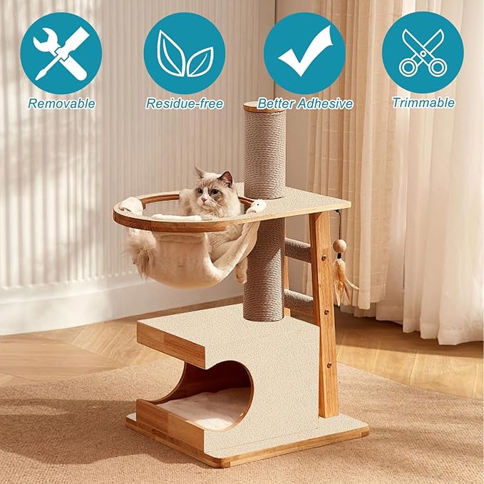 Trimmable Cat Scratching Post Carpet Covered 78.7”x15.8” Self-Adhesive Cat Tree Shelves Replacement Parts Mat Cat Scratcher for Cat Tree Shelves Steps Couch Furniture DIY Protector(Beige)