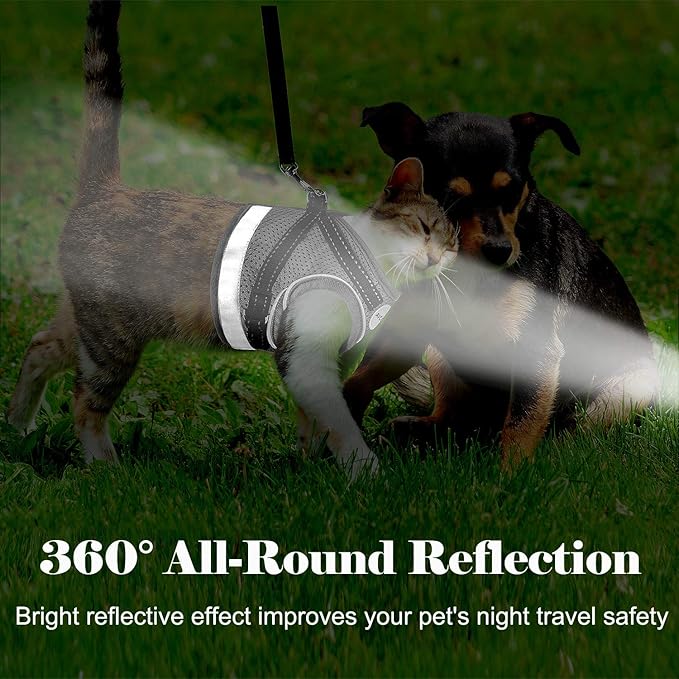 Cat Harness and Leash for Walking, Kitten Escape Proof Harnesses, Adjustable Reflective Puppy Harness with Leashes Set, Easy Adjustable Soft net Breathable Pet Safety Vest