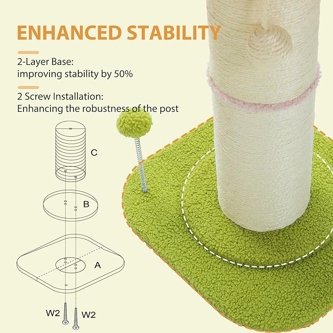 PEQULTI Flower Cat Scratching Post, Small Cat Tree, Tall Cat Scratcher for Indoor Cats with Super Thick Scratching Post [Dia=5.5''], Removable Flower Cat Bed, Cat Scratch Post with Spring Ball, Pink