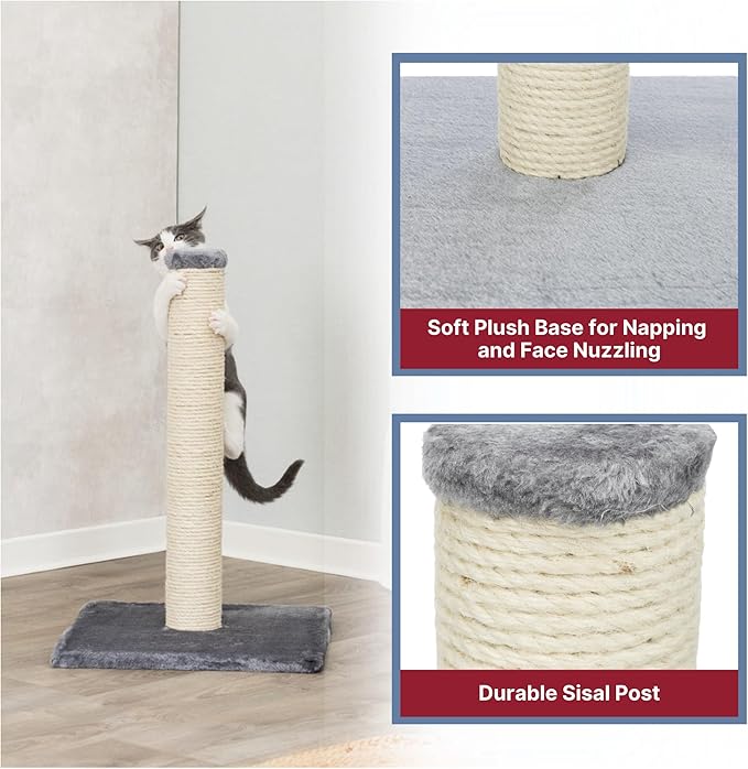 TRIXIE Parla Cat Scratching Post 24.25 Inch - Cat Scratcher with Soft Fabric Covering Base and Durable Sisal Rope - in Gray