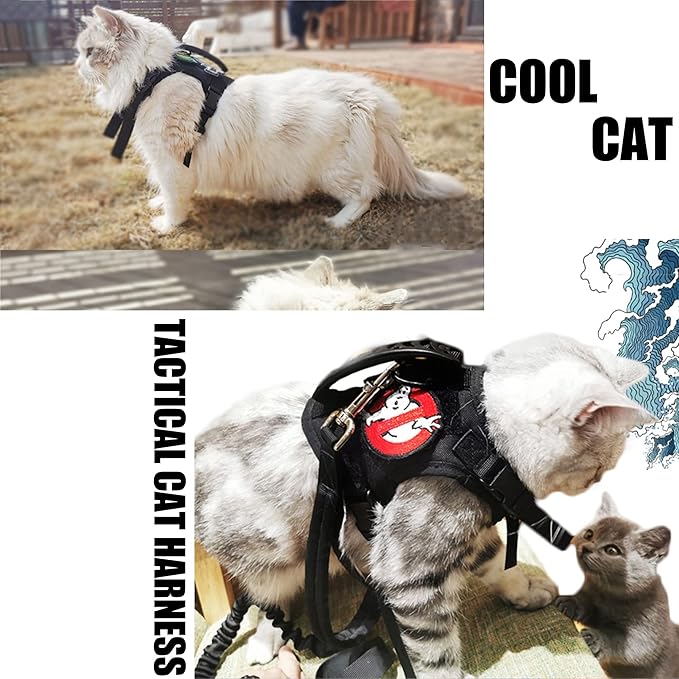 Tactical Cat Harness for Walking Escape Proof, Adjustable Pet Vest Harness, Soft Mesh with Control Handle for Large Cat Small Dog, Gift with Patch