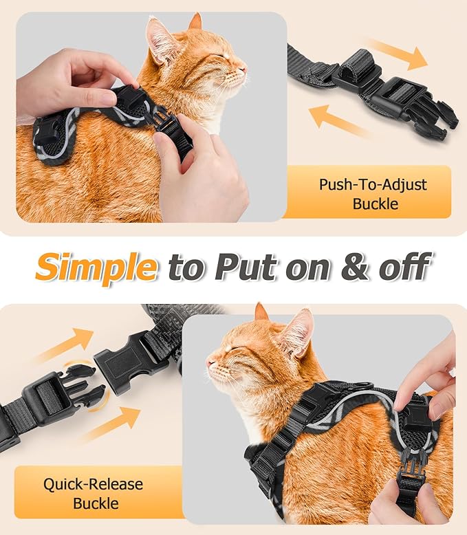 Halypet Cat Harness and Leash Set [H500 Pro Escape Proof Cat Harness for Walking, Adjustable Breathable Soft Travel Cat Leash, Reflective Strips Kitten Harness