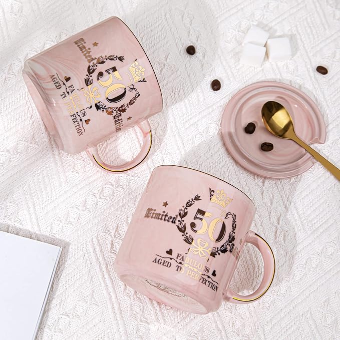 50th Birthday Gifts for Women Her, Fabulous 50 Aged to Perfection, 14oz Gold Pattern Coffee Mug, Cool Gifts Idea for Turning 50 Year old Mom, Wife, Daughter, Sister, Friends, Aunt, Nice Gift Boxed