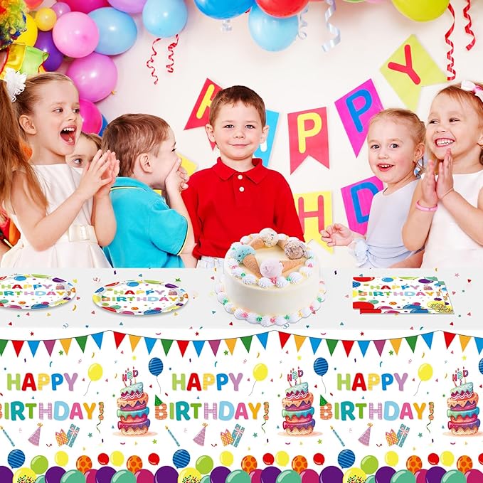 41Pcs Balloons Birthday Party Decorations, Kid‘s Happy Birthday Party Supplies Set with Disposable Paper Plates and Napkins, Balloon Tablecloth for Boys/Girls, Serves 20