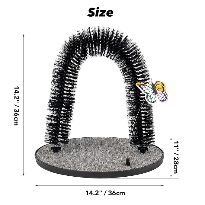 2in1 Cat Arch Self Groomer for Indoor Cats, Back Scratcher Cat Grooming Massage Brush with Sturdy Cat Scratching Pad Durable Brusher Butterfly Toy