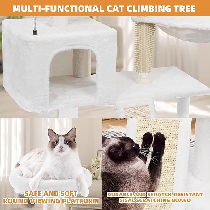 Multi Level Cat Trees with Cat Houses Hammock Scratching Posts,Beige
