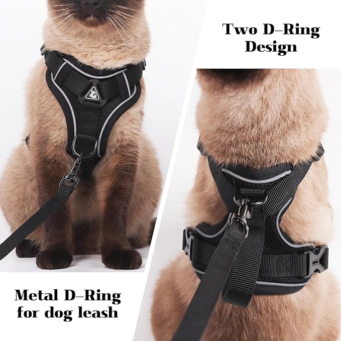 Cat Harness and Leash Set Escape Proof Adjustable Tactical Vest Breathable Kitten Harness with Handle for Walking Reflective Strips Jacket for Dark Night