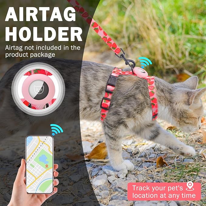SCENEREAL Cat Harness and Leash Set Escape Proof with Airtag Holder, Adjustable Kitten Big Cats Vest Harness for Walking Outdoor Indoor, Adjustable Soft Strip for Small Large Cats Boys Girls Puppy