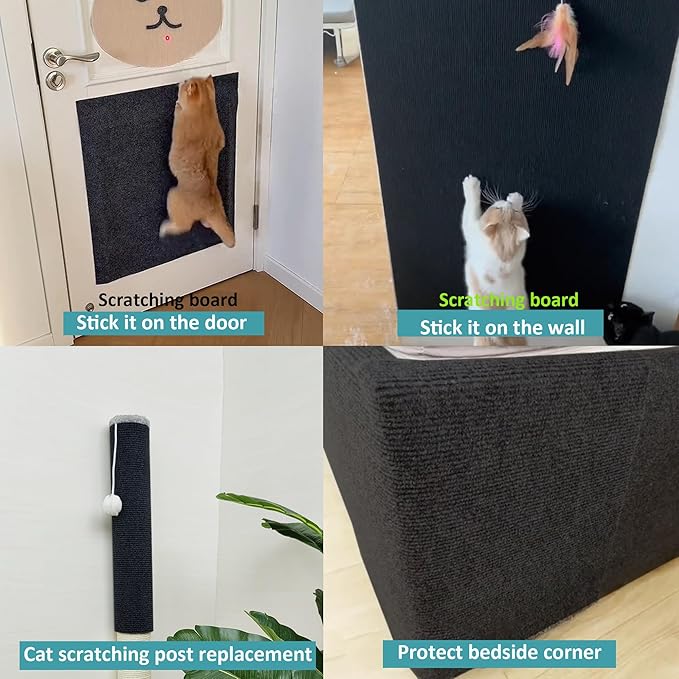 Cat Scratch Furniture Protector，78.7"x15.8"Cat Scratching Mat,Trimmable Self-Adhesive Cat Couch Protector,cat Wall Scratcher,Pad Replacement for Cat Tree Shelves and Post (Black)