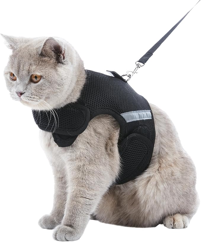 Kitten Harness and Leash Set with Reflective Strip, Cat Harness and Leash Set Escape Proof, Adjustable, Travel, Cat Vest