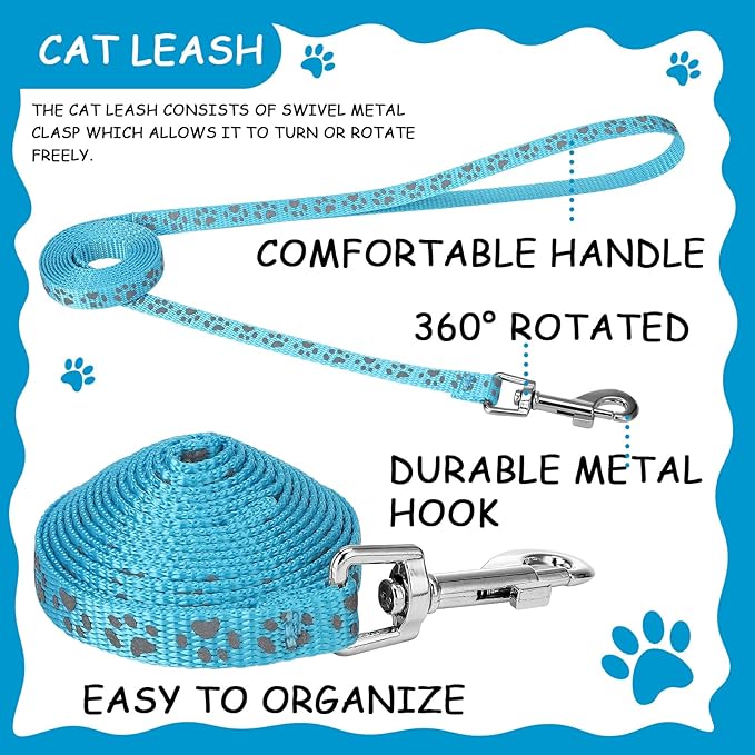 2 Pack Reflective Cat Harness and Leash Breakaway Cat Collars with Bells Escape Proof Cat Kitten Harness Adjustable for Small Medium Cats, Blue
