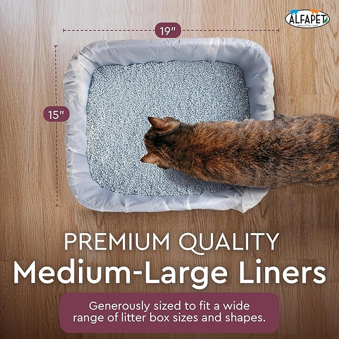 Alfapet Elastic Cat Litter Box Liners - Large 12 Count - Tear-Resistant Cat Litter Bags - Waterproof Kitty Litter Liners - Fits Litterbox Pan Sizes Medium and Large, 31" x 17", 20 lb Capacity