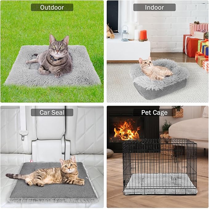 SCENEREAL Self Warming Cat Bed, Heated Cat Bed Mat for Cats Small Dogs, 2 in 1 Soft Plush, Washable Pet Pad for Indoor Outdoor Kitten Puppy