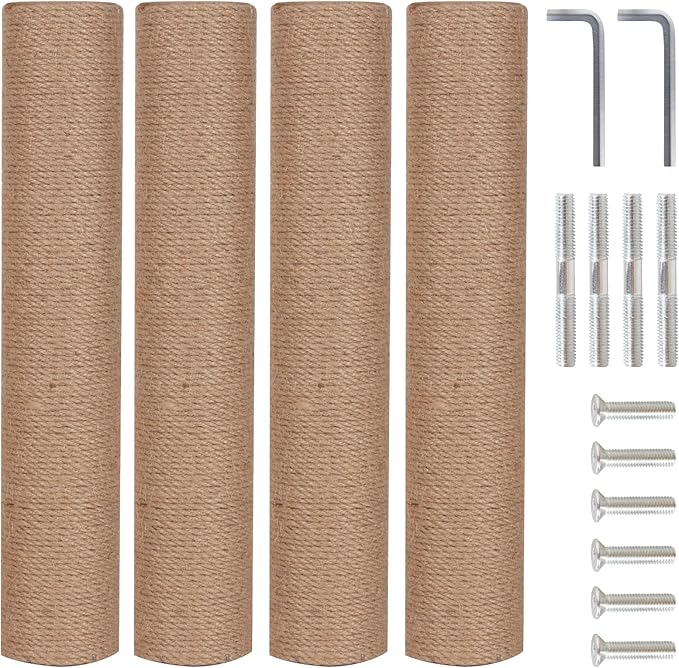PowerKing 4-Pack 15.7" Cat Scratching Post Replacement - Natural Sisal Rope Scratcher Poles with M8 Screws for Indoor Cat Tower Renewal Parts, Cat Furniture Refill Parts (Nature)