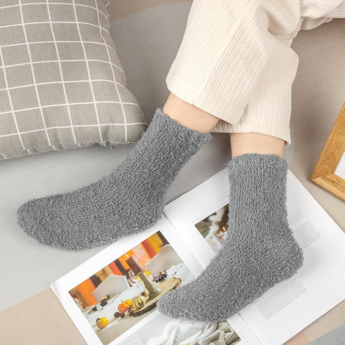 6 Pairs Womens Fuzzy Socks Winter Warm Soft Cozy Fluffy Microfiber House Sleeping Slipper Socks Christmas Gifts