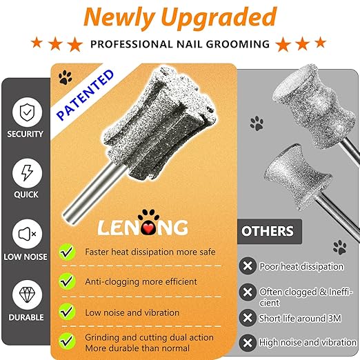 Anti-Clogging Pet Nail Grinder Bit Sawtooth Tip, Faster Cooling Diamond Dog Nail Grinding Head with Steel Brush for 1/8" Dremel Rotary Tools & Many Brands for Small Medium Large & Anxious Dogs