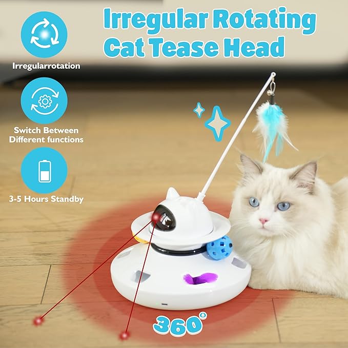 4-in-1 Interactive Cat Toy for Indoor Cats, 2024 Upgrade Automatic Cat Toy with Cat Feather Toys, Cat Teaser Toys, and Cat Ball Toy