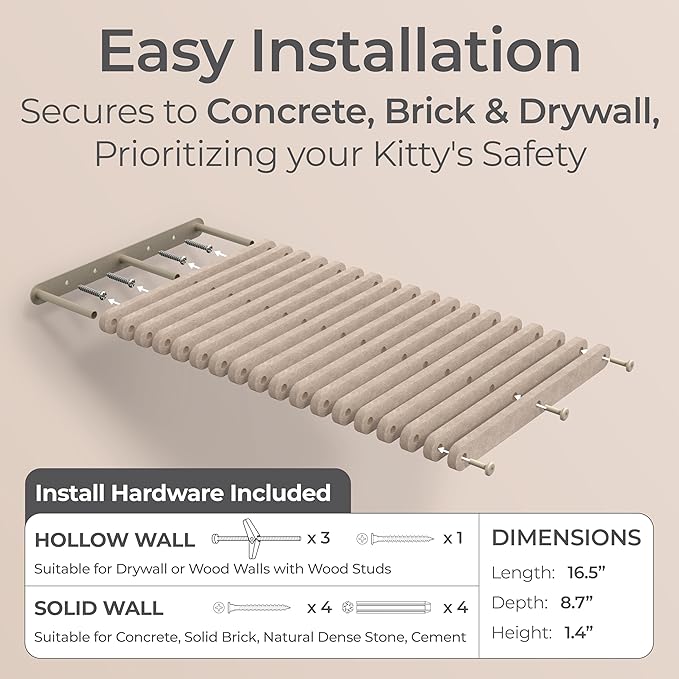 Cat Wall Bed by Pryde Pets, Perch and Cat Shelf for Wall - 100% PET Felt, Sustainable - Modular Floating Shelf for Cats, Indoor/Outdoor Cat Furniture (Oatmeal)