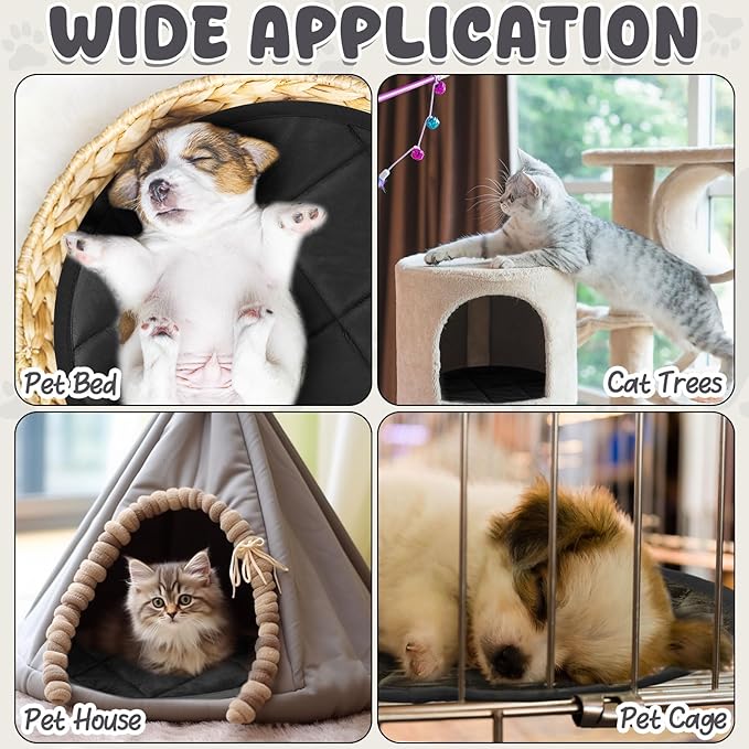 2 Pcs Cat Heating Pad Round 16 Inch Self Heating Cat Mat Washable Heated Cat Bed Anti Slip Cat Warming Pad Pet Bed Mat for Kennel Dog Crate Indoor Outdoor (Black,16 Inch)